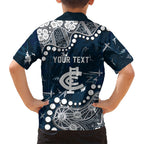 Personalized Carlton Blues Family Matching Long Sleeve Bodycon Dress and Hawaiian Shirt Aboriginal Pattern with Graffiti Style