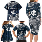Personalized Carlton Blues Family Matching Long Sleeve Bodycon Dress and Hawaiian Shirt Aboriginal Pattern with Graffiti Style