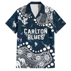 Personalized Carlton Blues Family Matching Long Sleeve Bodycon Dress and Hawaiian Shirt Aboriginal Pattern with Graffiti Style