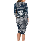 Personalized Carlton Blues Family Matching Long Sleeve Bodycon Dress and Hawaiian Shirt Aboriginal Pattern with Graffiti Style