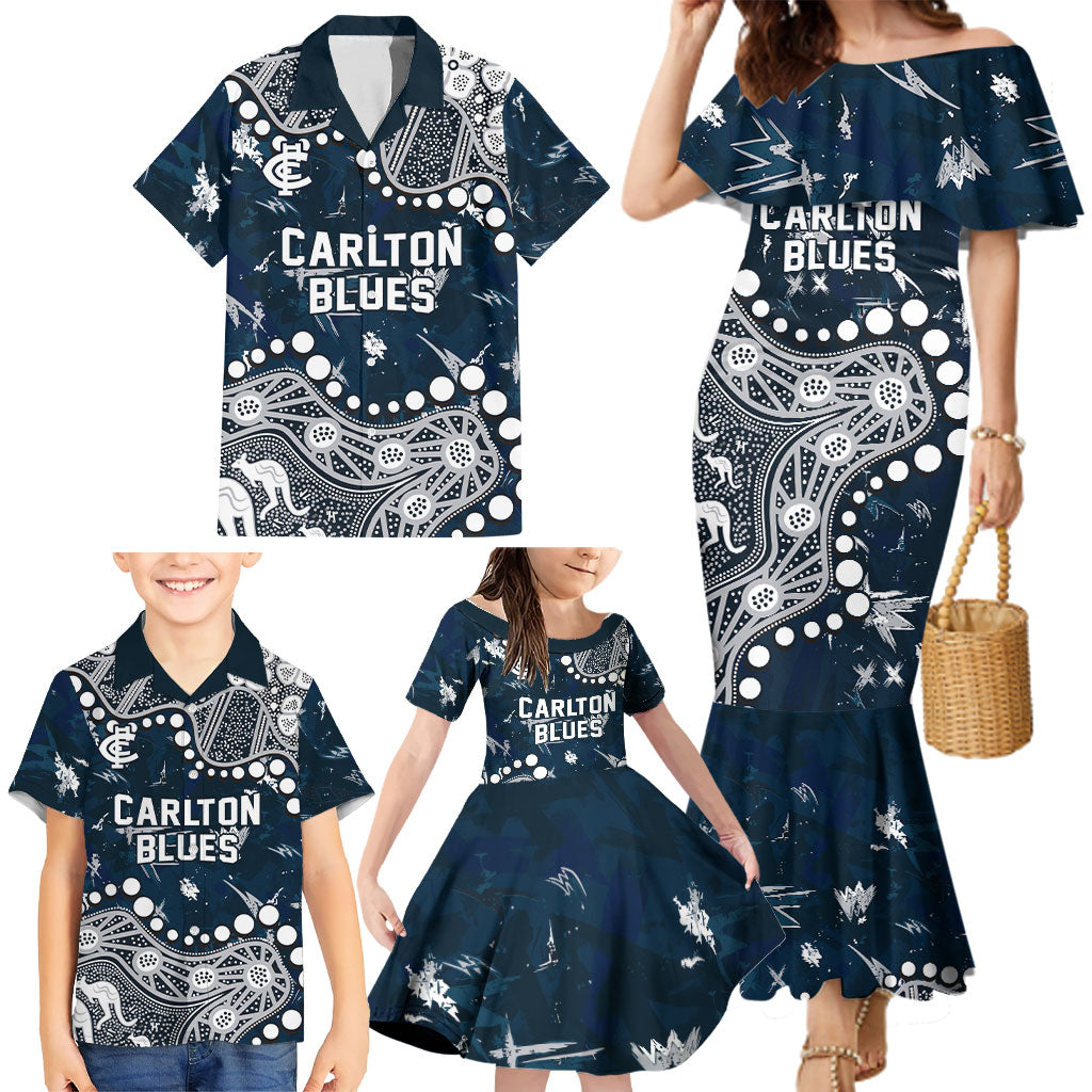 Personalized Carlton Blues Family Matching Mermaid Dress and Hawaiian Shirt Aboriginal Pattern with Graffiti Style