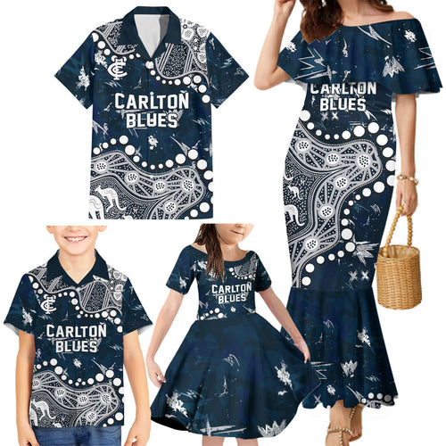 Personalized Carlton Blues Family Matching Mermaid Dress and Hawaiian Shirt Aboriginal Pattern with Graffiti Style