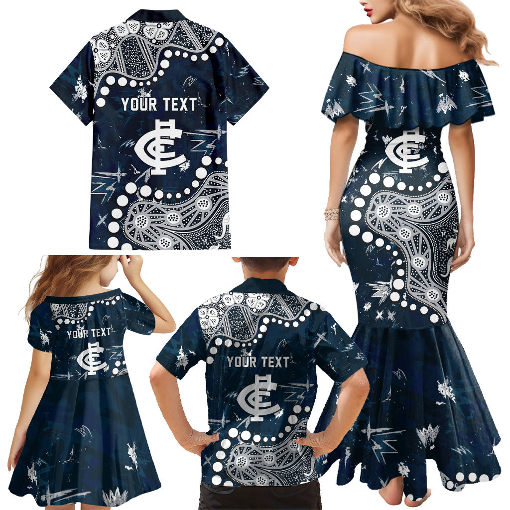 Personalized Carlton Blues Family Matching Mermaid Dress and Hawaiian Shirt Aboriginal Pattern with Graffiti Style
