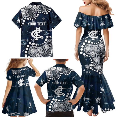 Personalized Carlton Blues Family Matching Mermaid Dress and Hawaiian Shirt Aboriginal Pattern with Graffiti Style