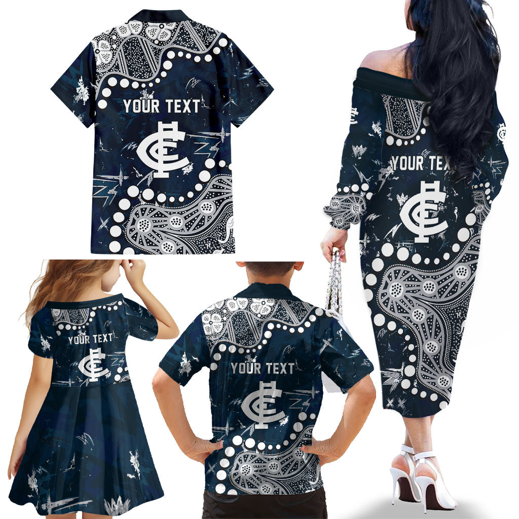 Personalized Carlton Blues Family Matching Off The Shoulder Long Sleeve Dress and Hawaiian Shirt Aboriginal Pattern with Graffiti Style