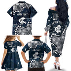 Personalized Carlton Blues Family Matching Off The Shoulder Long Sleeve Dress and Hawaiian Shirt Aboriginal Pattern with Graffiti Style