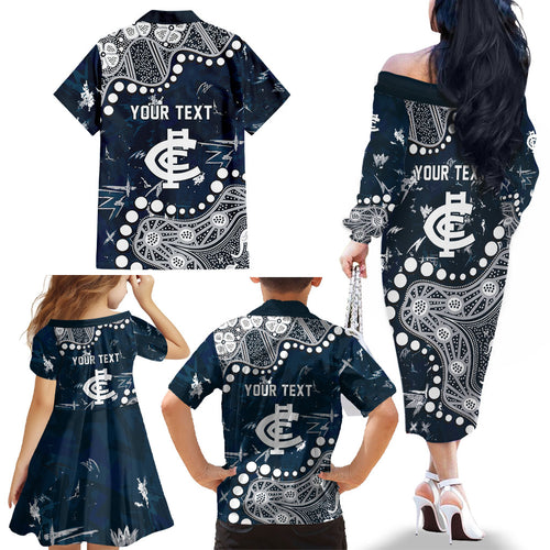 Personalized Carlton Blues Family Matching Off The Shoulder Long Sleeve Dress and Hawaiian Shirt Aboriginal Pattern with Graffiti Style