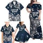 Personalized Carlton Blues Family Matching Off Shoulder Maxi Dress and Hawaiian Shirt Aboriginal Pattern with Graffiti Style