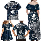 Personalized Carlton Blues Family Matching Off Shoulder Maxi Dress and Hawaiian Shirt Aboriginal Pattern with Graffiti Style