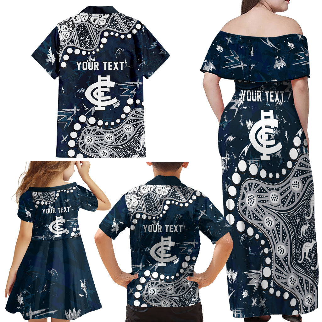 Personalized Carlton Blues Family Matching Off Shoulder Maxi Dress and Hawaiian Shirt Aboriginal Pattern with Graffiti Style