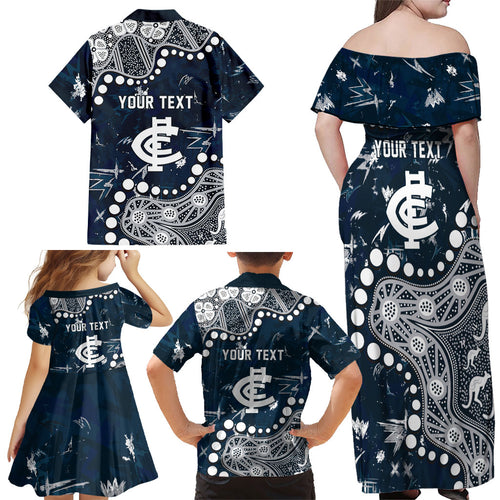 Personalized Carlton Blues Family Matching Off Shoulder Maxi Dress and Hawaiian Shirt Aboriginal Pattern with Graffiti Style