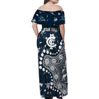 Personalized Carlton Blues Family Matching Off Shoulder Maxi Dress and Hawaiian Shirt Aboriginal Pattern with Graffiti Style