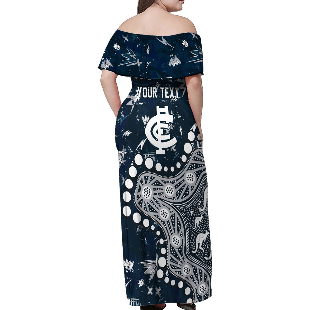 Personalized Carlton Blues Family Matching Off Shoulder Maxi Dress and Hawaiian Shirt Aboriginal Pattern with Graffiti Style