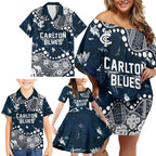 Personalized Carlton Blues Family Matching Off Shoulder Short Dress and Hawaiian Shirt Aboriginal Pattern with Graffiti Style
