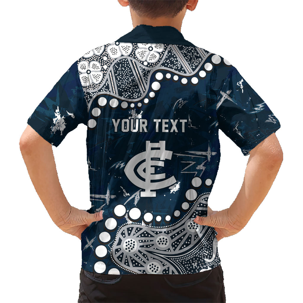 Personalized Carlton Blues Family Matching Off Shoulder Short Dress and Hawaiian Shirt Aboriginal Pattern with Graffiti Style