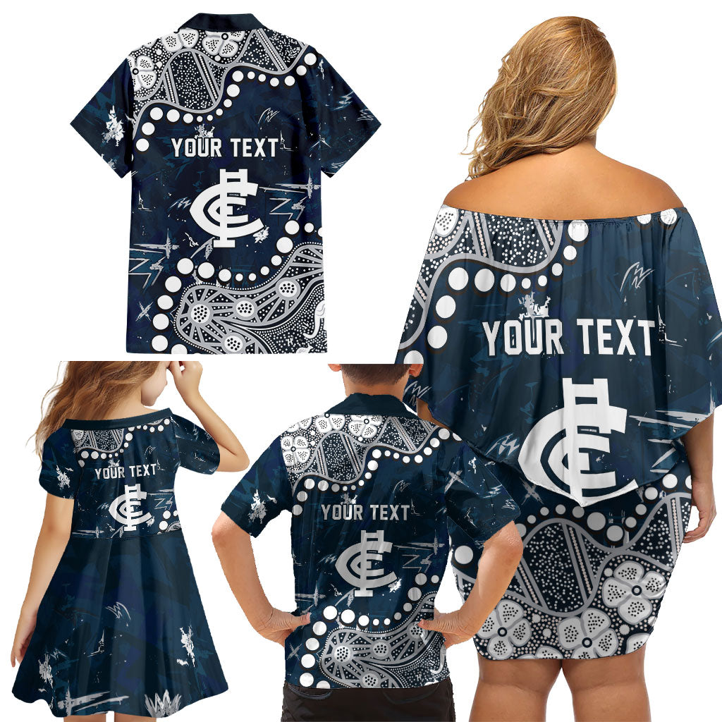 Personalized Carlton Blues Family Matching Off Shoulder Short Dress and Hawaiian Shirt Aboriginal Pattern with Graffiti Style