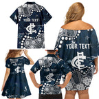 Personalized Carlton Blues Family Matching Off Shoulder Short Dress and Hawaiian Shirt Aboriginal Pattern with Graffiti Style
