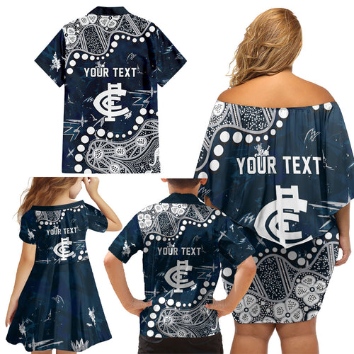 Personalized Carlton Blues Family Matching Off Shoulder Short Dress and Hawaiian Shirt Aboriginal Pattern with Graffiti Style