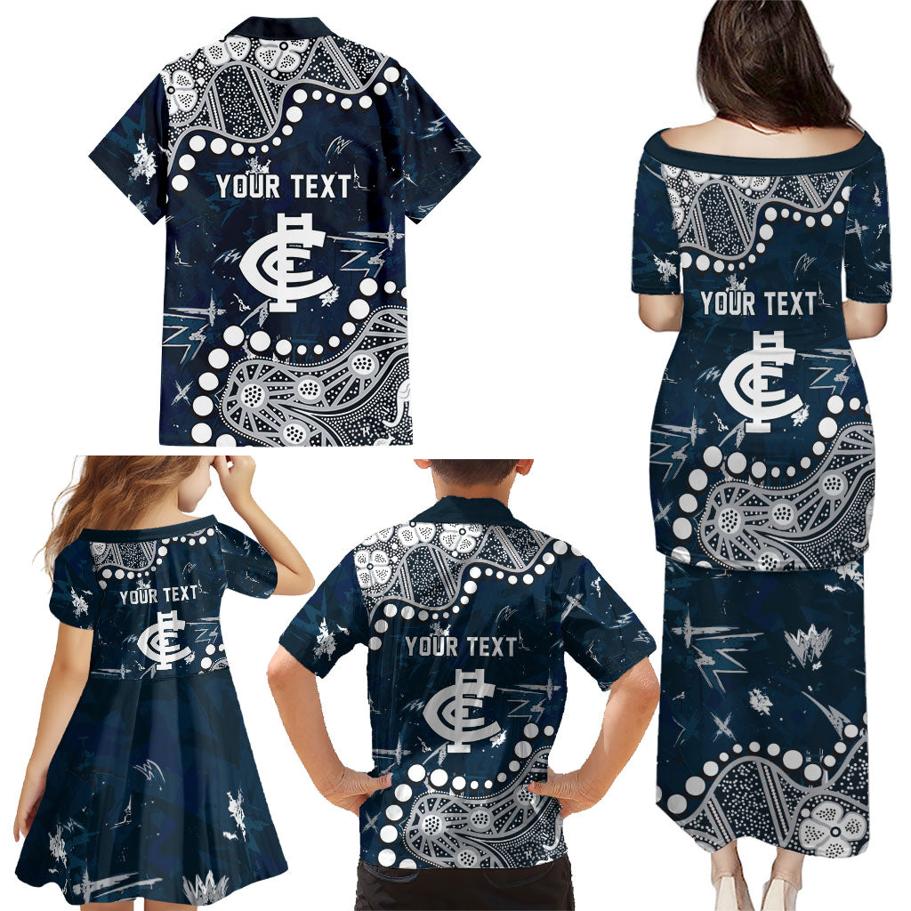 Personalized Carlton Blues Family Matching Puletasi and Hawaiian Shirt Aboriginal Pattern with Graffiti Style