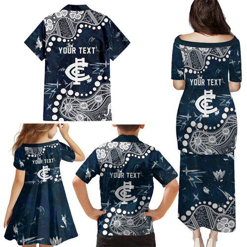 Personalized Carlton Blues Family Matching Puletasi and Hawaiian Shirt Aboriginal Pattern with Graffiti Style
