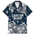 Personalized Carlton Blues Family Matching Puletasi and Hawaiian Shirt Aboriginal Pattern with Graffiti Style