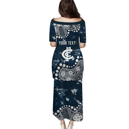 Personalized Carlton Blues Family Matching Puletasi and Hawaiian Shirt Aboriginal Pattern with Graffiti Style