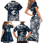 Personalized Carlton Blues Family Matching Short Sleeve Bodycon Dress and Hawaiian Shirt Aboriginal Pattern with Graffiti Style