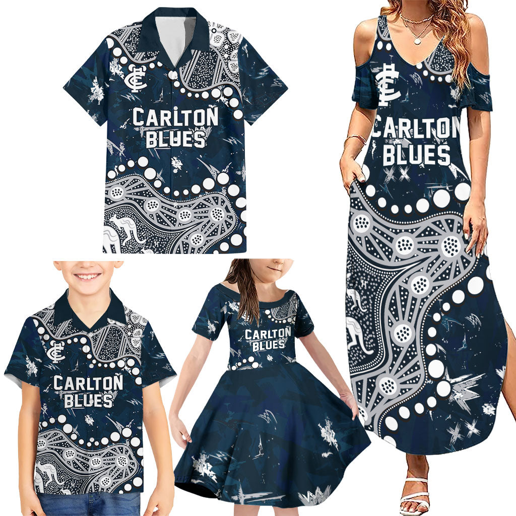 Personalized Carlton Blues Family Matching Summer Maxi Dress and Hawaiian Shirt Aboriginal Pattern with Graffiti Style