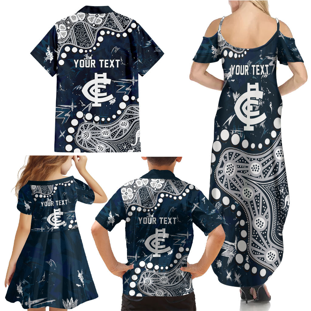 Personalized Carlton Blues Family Matching Summer Maxi Dress and Hawaiian Shirt Aboriginal Pattern with Graffiti Style