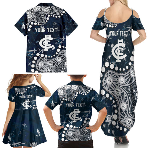 Personalized Carlton Blues Family Matching Summer Maxi Dress and Hawaiian Shirt Aboriginal Pattern with Graffiti Style