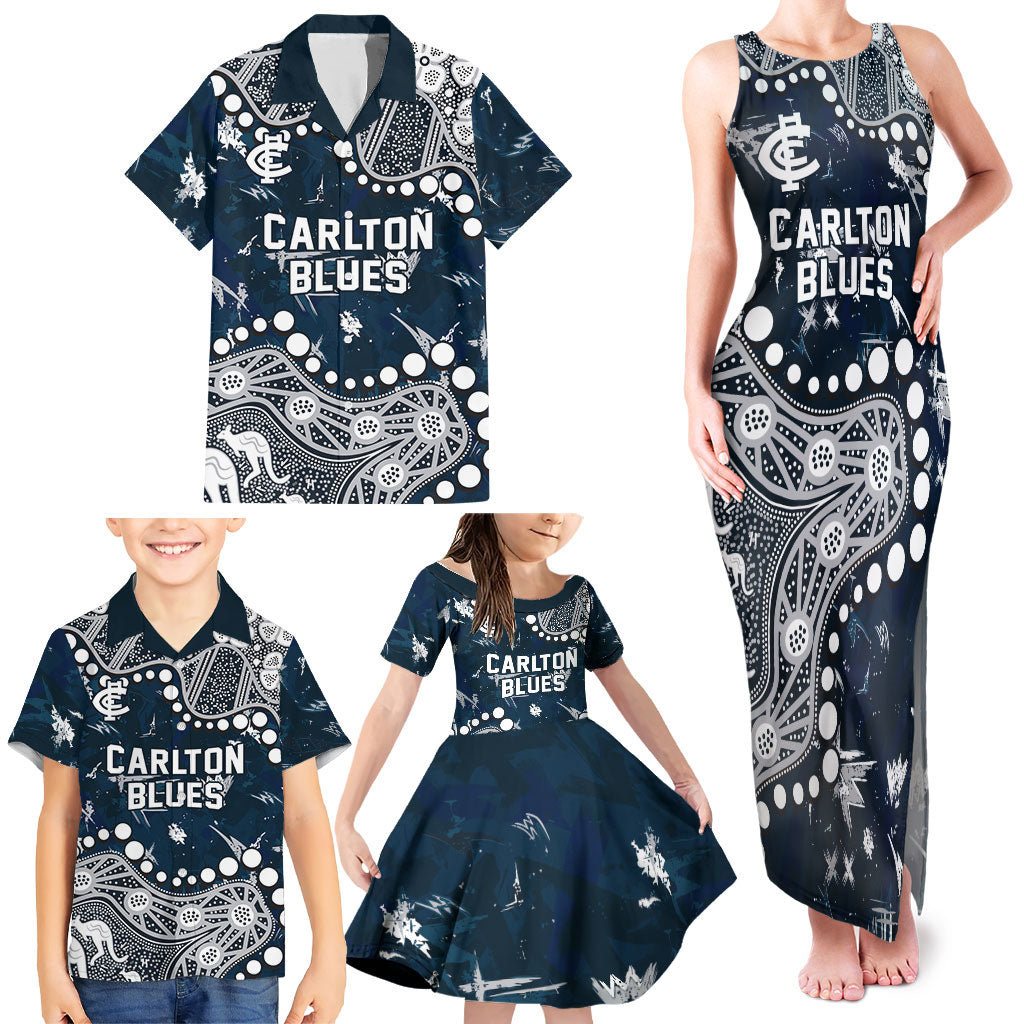 Personalized Carlton Blues Family Matching Tank Maxi Dress and Hawaiian Shirt Aboriginal Pattern with Graffiti Style