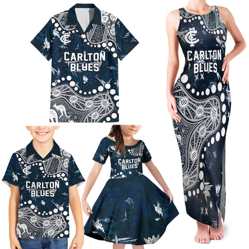 Personalized Carlton Blues Family Matching Tank Maxi Dress and Hawaiian Shirt Aboriginal Pattern with Graffiti Style