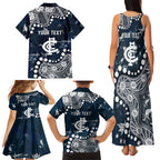 Personalized Carlton Blues Family Matching Tank Maxi Dress and Hawaiian Shirt Aboriginal Pattern with Graffiti Style