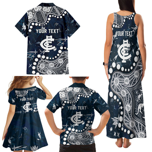 Personalized Carlton Blues Family Matching Tank Maxi Dress and Hawaiian Shirt Aboriginal Pattern with Graffiti Style