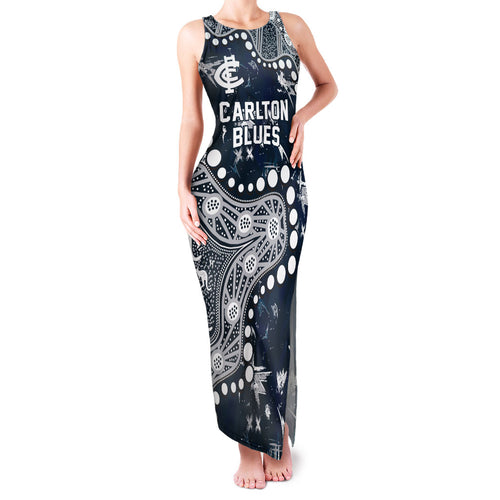 Personalized Carlton Blues Family Matching Tank Maxi Dress and Hawaiian Shirt Aboriginal Pattern with Graffiti Style