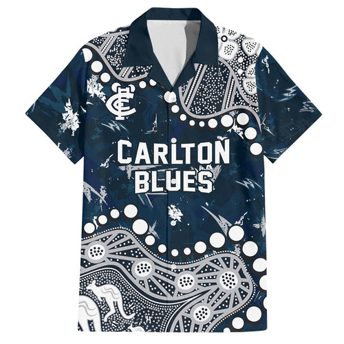 Personalized Carlton Blues Hawaiian Shirt Aboriginal Pattern with Graffiti Style