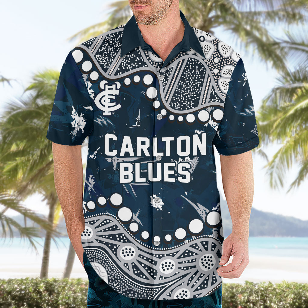 Personalized Carlton Blues Hawaiian Shirt Aboriginal Pattern with Graffiti Style