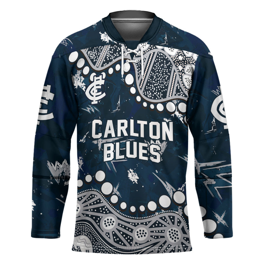 Personalized Carlton Blues Hockey Jersey Aboriginal Pattern with Graffiti Style