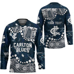 Personalized Carlton Blues Hockey Jersey Aboriginal Pattern with Graffiti Style