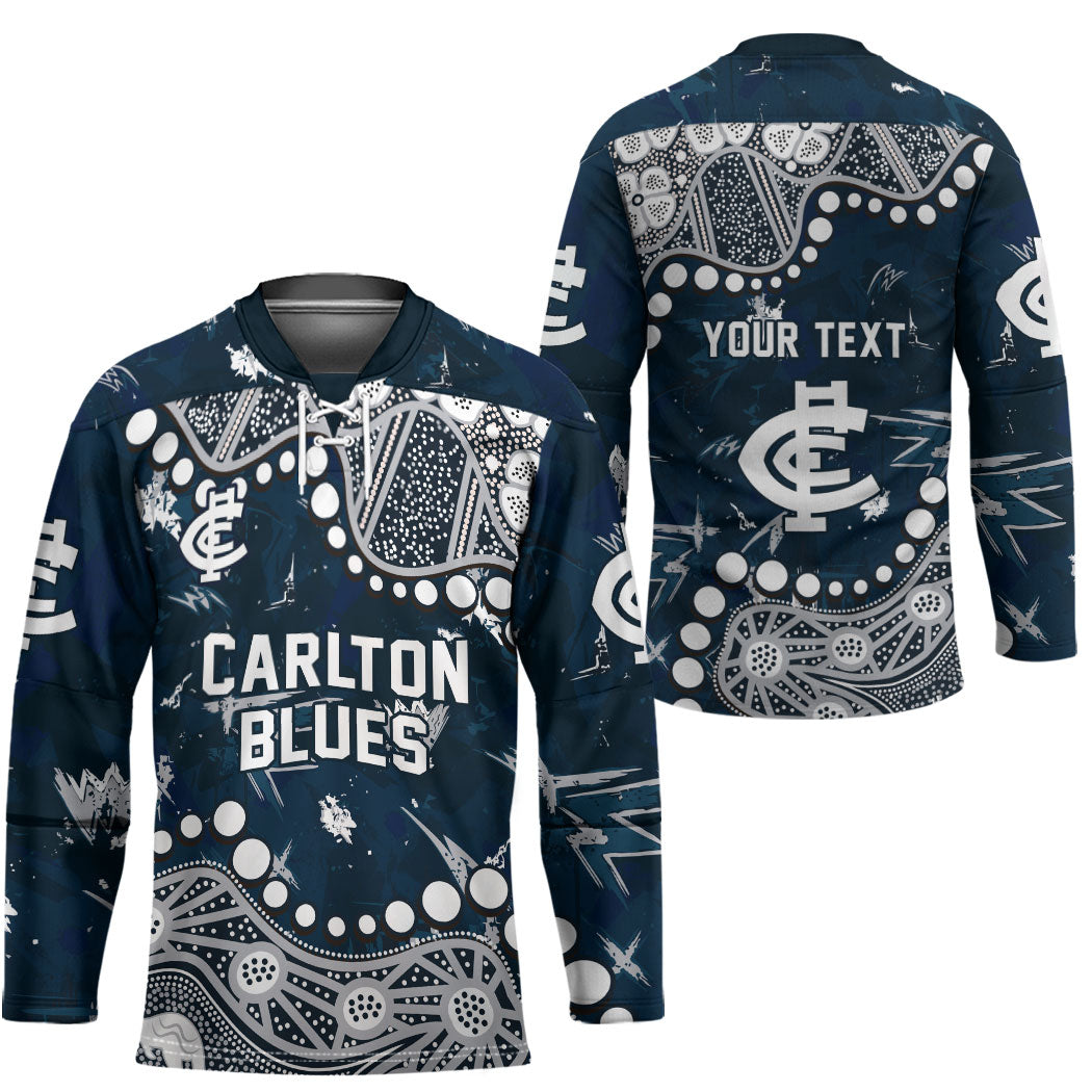 Personalized Carlton Blues Hockey Jersey Aboriginal Pattern with Graffiti Style