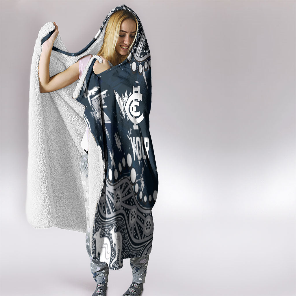 Personalized Carlton Blues Hooded Blanket Aboriginal Pattern with Graffiti Style