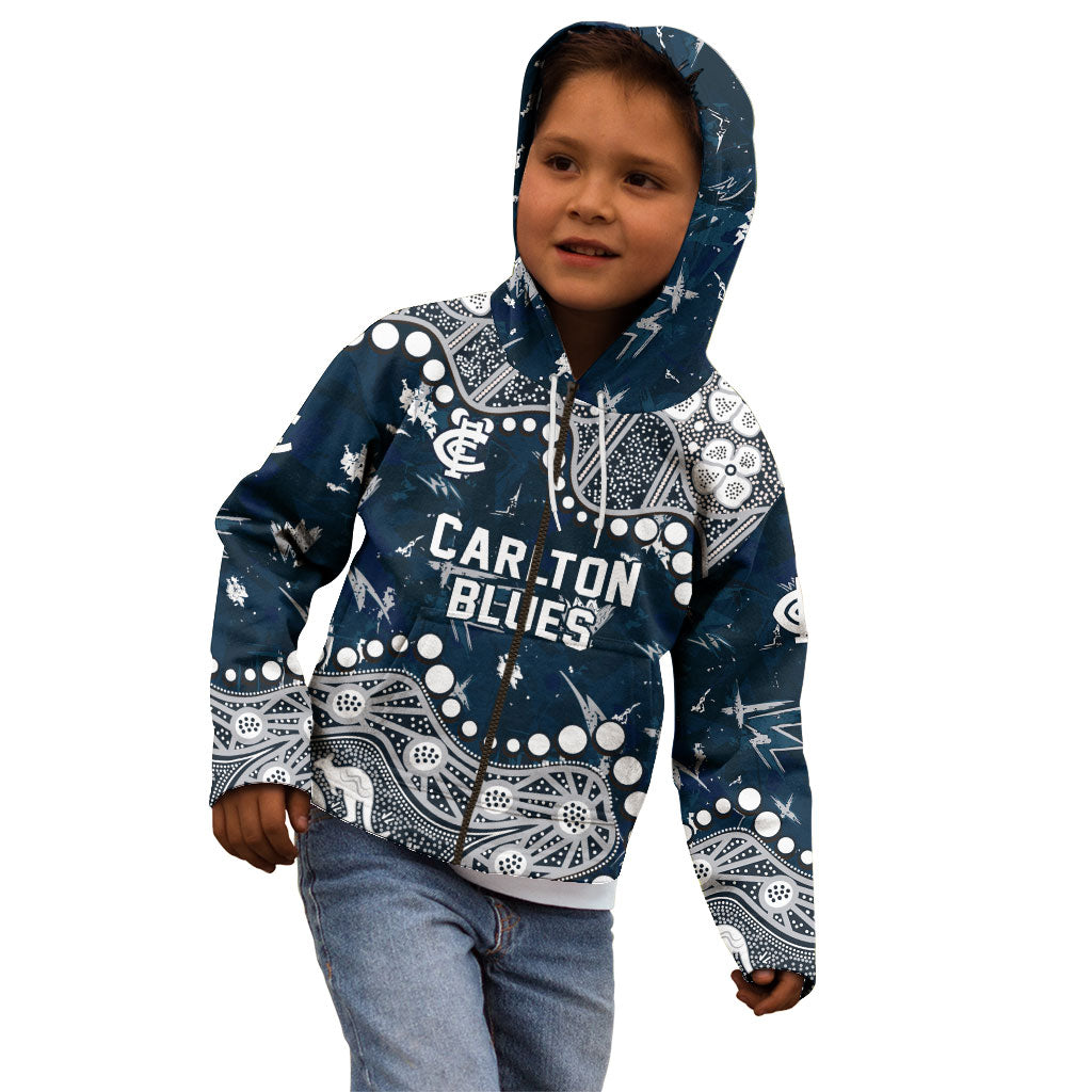 Personalized Carlton Blues Kid Hoodie Aboriginal Pattern with Graffiti Style