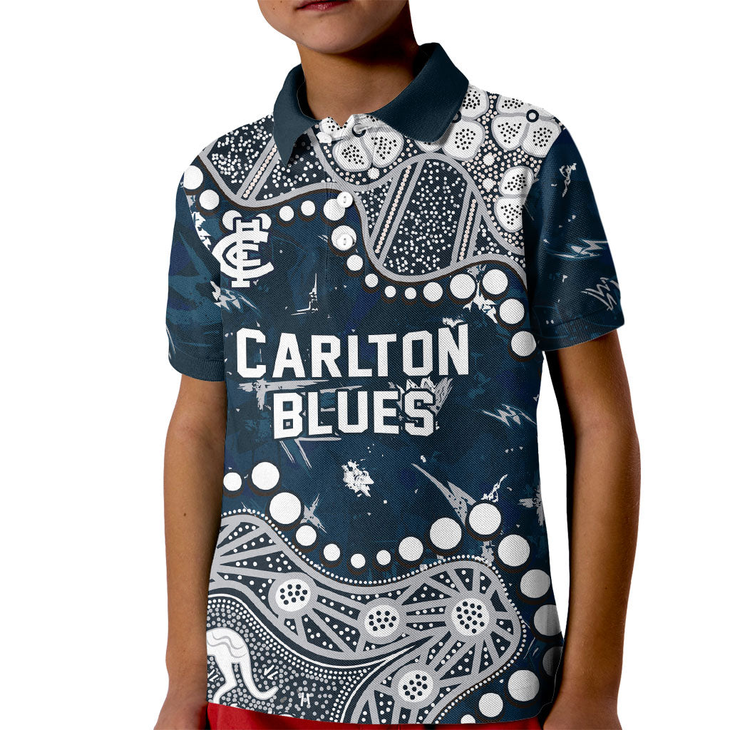 Personalized Carlton Blues Kid Polo Shirt Aboriginal Pattern with Graffiti Style