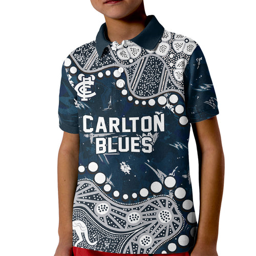 Personalized Carlton Blues Kid Polo Shirt Aboriginal Pattern with Graffiti Style
