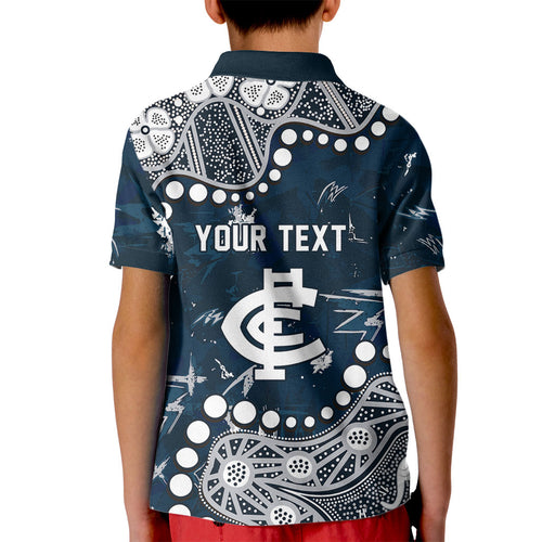Personalized Carlton Blues Kid Polo Shirt Aboriginal Pattern with Graffiti Style