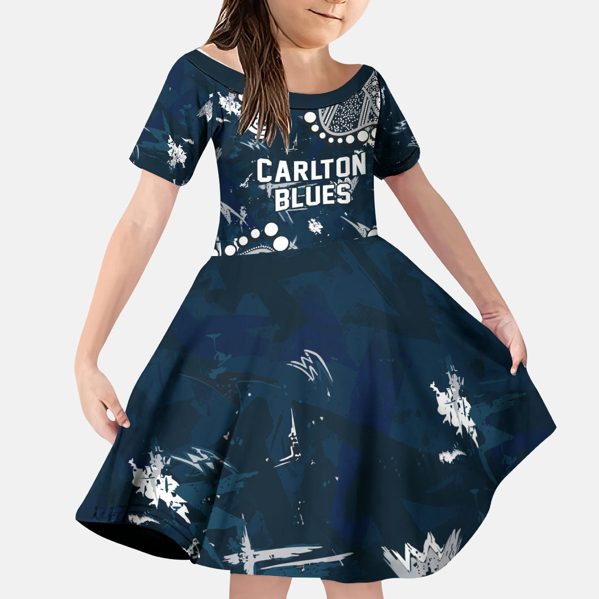 Personalized Carlton Blues Kid Short Sleeve Dress Aboriginal Pattern with Graffiti Style