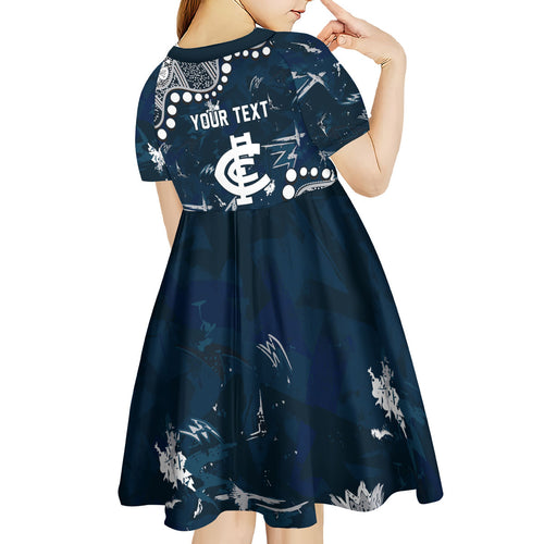 Personalized Carlton Blues Kid Short Sleeve Dress Aboriginal Pattern with Graffiti Style