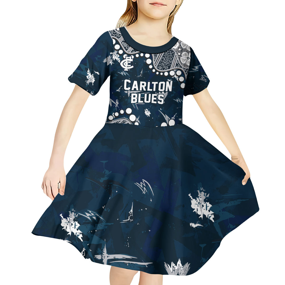 Personalized Carlton Blues Kid Short Sleeve Dress Aboriginal Pattern with Graffiti Style
