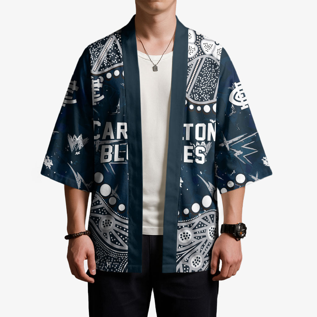 Personalized Carlton Blues Kimono Aboriginal Pattern with Graffiti Style