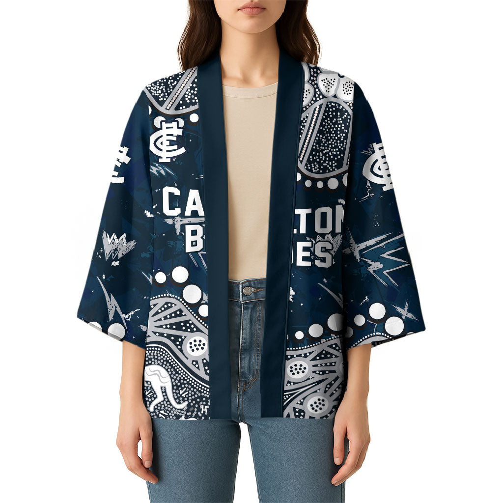 Personalized Carlton Blues Kimono Aboriginal Pattern with Graffiti Style
